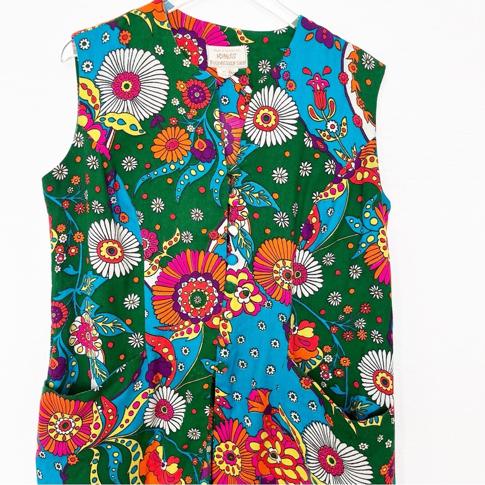 Vintage 1960s Sleeveless Hawaiian Vest Flower Power Size 18 - Picture 2 of 8